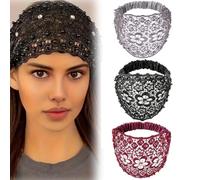 3pcs Set Boho-chic Crystal & Pearl Embellished Wide Headbands for Women, Elastic Floral Lace Headband, Luxury Fashion Hair Accessories Ideal for Weddings, Vacations & Daily Styling(3pcs-B)