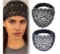 3pcs Set Boho-chic Crystal & Pearl Embellished Wide Headbands for Women, Elastic Floral Lace Headband, Luxury Fashion Hair Accessories Ideal for Weddings, Vacations & Daily Styling(2pcs-B)
