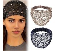 3pcs Set Boho-chic Crystal & Pearl Embellished Wide Headbands for Women, Elastic Floral Lace Headband, Luxury Fashion Hair Accessories Ideal for Weddings, Vacations & Daily Styling(2pcs-A)