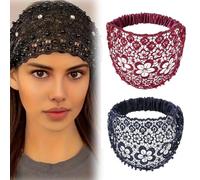 3pcs Set Boho-chic Crystal & Pearl Embellished Wide Headbands for Women, Elastic Floral Lace Headband, Luxury Fashion Hair Accessories Ideal for Weddings, Vacations & Daily Styling(2pcs-E)