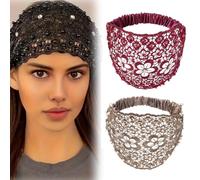 3pcs Set Boho-chic Crystal & Pearl Embellished Wide Headbands for Women, Elastic Floral Lace Headband, Luxury Fashion Hair Accessories Ideal for Weddings, Vacations & Daily Styling(2pcs-F)