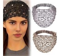 3pcs Set Boho-chic Crystal & Pearl Embellished Wide Headbands for Women, Elastic Floral Lace Headband, Luxury Fashion Hair Accessories Ideal for Weddings, Vacations & Daily Styling(2pcs-G)