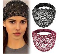 3pcs Set Boho-chic Crystal & Pearl Embellished Wide Headbands for Women, Elastic Floral Lace Headband, Luxury Fashion Hair Accessories Ideal for Weddings, Vacations & Daily Styling(2pcs-D)