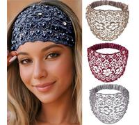 3Pcs Set Boho-chic Crystal & Pearl Embellished Wide Headbands for Women, Elegant Floral Beaded Lace Hair Accessories, Ideal for Weddings, Vacations & Daily Styling (3pc-D)
