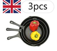 3Pcs Set CAST IRON Non-Stick Frying Griddle Pan Fry BBQ Skillets