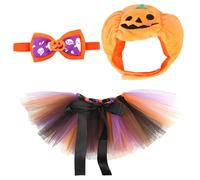 3Pcs/Set Cat Halloween Costumes, Cute Pumpkin Hats for Cats Dogs with Bow Tie & Mesh Bib, Dress Up Accessories for Halloween