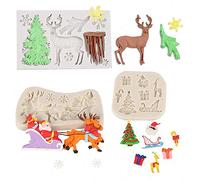 3Pcs/Set Christmas Fondant Mold Silicone Sugar Craft Gum Paste Chocolate Candy Molds Cake Cupcake Decorating Tools (Christmas Tree Santa Claus Reindeer Snowflake Included)