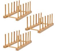 3pcs/set Dish Rack Wooden Plate Rack Plate Pan Saucepan Stand Pot Lid Holder Dish Drying Rack Kitchen Cupboard Storage Organiser