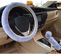 3Pcs/Set Fashion Faux Wool Fur Furry Short Hair Steering Wheel Cover,Soft Fluffy Handbrake Cover,Gear Shift Cover,Universal Thickening Warm Non-Slip Auto Interior (grey,Manual)
