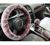 3Pcs/Set Fashion Faux Wool Fur Furry Short Hair Steering Wheel Cover,Soft Fluffy Handbrake Cover,Gear Shift Cover,Universal Thickening Warm Non-Slip Auto Interior (wine grey,Automatic)