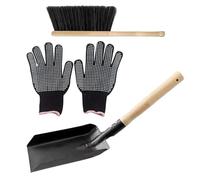 3PCS/Set Fireplace Shovel with Fireplace Broom and Gloves Metal Ash Shovel with Wooden Handle for Fire Pit, Hearth, Wood Stove Broom