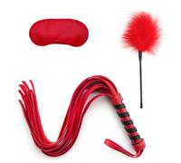 3Pcs/Set Flirting Feather Bondage Whip Fetish Eye Mask Sex Flogger for Adults Femdom Role Play BDSM Slave Adult Games Erotic Goods Red One Size