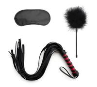3Pcs/Set Flirting Feather Bondage Whip Fetish Eye Mask Sex Flogger for Adults Femdom Role Play BDSM Slave Adult Games Erotic Goods Red Black One Size