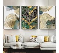 3Pcs/Set Golden Leaf Botanical Poster Abstract Annual Ring Plant Art Canvas Print Wall Mural Modern Living Room Decor(40x80cm(16x31in)/Without frame)
