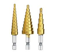 3Pcs Set Hexagonal Shank High Steel Step Cone Drill Bits Hole Cutter with Pouch Nitride Coated Two flute Design Quick change 1 4 Hex for Brass Wood Plastic Fiberglass Automatically Deburrs Holes Enlar