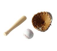 3Pcs/Set Khaki Dollhouse Baseball, 1/12 Scale Miniature Accessories, Wood Miniature Baseball Glove Set for Scene Decor