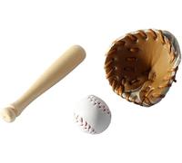 3Pcs/Set Khaki Dollhouse Baseball,1/12 Scale Miniature Dollhouse Accessories, Wood Miniature Baseball Glove Set Cake Decorations for Doll House Accessories Party Favors