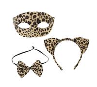 3Pcs/Set Leopard Mask Cat Ear Hairband bow tie Set For Women Masquerade Masks Mysterious Half Face Mask Halloween Costume Party Accessories