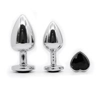 3Pcs Set Luxury Metal Butt Plug Toys,Heart/Round Shaped Anal Trainer Jewel Anal Plug Kit, Anus Anal Plugs for Women and Men Sex Gifts for Beginners Couples Large/Medium/Small (Heart Black-S+M+L)