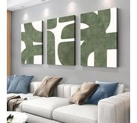 3pcs Set Medieval Modern Green And Beige Geometric Pattern Canvas Wall Art Posters for Living Room, Bedroom Decoration 60x90cmx3 No frame
