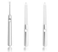 3Pcs Set Metal Nail File Set, 2 PCS Stainless Steel Nail Files and1 Cuticle Pusher, Double Sided Sapphire Grit for Shaping Styling Gel and Acrylic Nails, Home and Salon Use, Silver