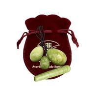3pcs Set Natural Gemstones Eggs,Drilled Natural Nephrite Jade Massage Stone Kegel Balls for Women Muscle Tightening,4pcs Southern Jade
