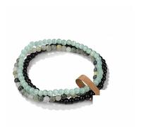 3Pcs/set Natural Green Stone Bracelet 4mm Moss Agates Black Onyx Cat Eye Beads Elastic Bracelets For Women Men Simple