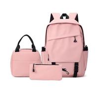 3Pcs Set School Backpack Womens with Lunch Bag and Pencil Case,Causal Travel School Bags,Waterproof Daypack College Travel Work Bag with Anti-Theft Pocket,Ideal for Schools College Commuting (Pink)