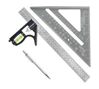 3Pcs Set Square Tool, Incl Combination Square Set With Spirit Level and Silver Triangle Ruler Line Drawing Pen, Carpenters Square Tools for Measurement Marking, for Woodworking Precision Layouts