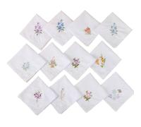 3Pcs/Set Women Basic White Square Handkerchief Floral Embroidered Pocket Hanky B