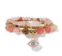 3pcs/set Women Men Natural Fluorite Stone Gold Color Beads Bracelet Yoga