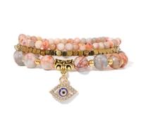 3pcs/set Women Men Natural Fluorite Stone Gold Color Beads Bracelet Yoga