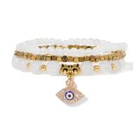 3pcs/set Women Men Natural Fluorite Stone Gold Color Beads Bracelet Yoga