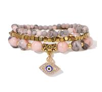 3pcs/set Women Men Natural Fluorite Stone Gold Color Beads Bracelet Yoga