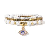 3pcs/set Women Men Natural Fluorite Stone Gold Color Beads Bracelet Yoga