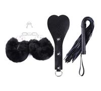 3Pcs Sex Bondage Kit with Handcuffs,Paddle and Whip Sex Adult Toys for Women and Couples Dark Black One Size