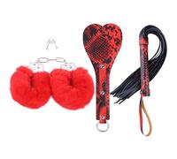 3Pcs Sex Bondage Kit with Handcuffs,Paddle and Whip Sex Adult Toys for Women and Couples Red Typetwo One Size