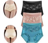 3pcs Sexy Tummy Control Hip Lifting Seamless Ice Silk Panties,High Waist Lace Underpants,Women's Breathable Comfort Briefs (11,M)
