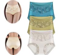 3pcs Sexy Tummy Control Hip Lifting Seamless Ice Silk Panties,High Waist Lace Underpants,Women's Breathable Comfort Briefs (6,L)