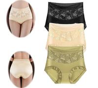 3pcs Sexy Tummy Control Hip Lifting Seamless Ice Silk Panties,High Waist Lace Underpants,Women's Breathable Comfort Briefs (3,XL)