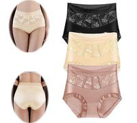 3pcs Sexy Tummy Control Hip Lifting Seamless Ice Silk Panties,High Waist Lace Underpants,Women's Breathable Comfort Briefs (4,XL)