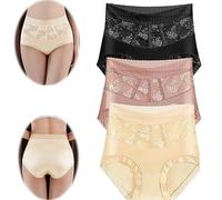 3pcs Sexy Tummy Control Hip Lifting Seamless Ice Silk Panties,High Waist Lace Underpants,Women's Breathable Comfort Briefs (9,L)