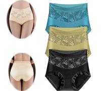 3pcs Sexy Tummy Control Hip Lifting Seamless Ice Silk Panties,High Waist Lace Underpants,Women's Breathable Comfort Briefs (7,L)