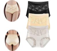 3pcs Sexy Tummy Control Hip Lifting Seamless Ice Silk Panties,High Waist Lace Underpants,Women's Breathable Comfort Briefs (1,L)