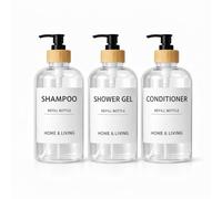 3Pcs Shampoo and Conditioner Dispenser, Shampoo Bottles with 6Pcs Waterproof Labels, PET Bottles with Silicone Funnel, Soap Dispenser Set for Shower Gel, Hand Soap, Liquid Dispensers, 16.9oz (White)