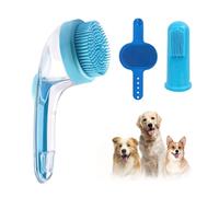 3Pcs Shampoo Massage Dog Bath Brush Set, Comfortable Long Handle Soft Grooming Brushes With Washing Gloves And Finger Toothbrush, Perfect for Long Short Haired Dogs Cats Pet Both Wet Dry