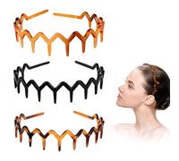 3Pcs Shark Tooth Headband with Elasticated, Wavy Hard Zigzag Design, Non-Slip, Comfort Comb Hair Bands for Hair Styling - Women, Men, Girls - 3 Colours