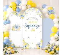 3pcs She Found Her Main Squeeze Arch Backdrop Cover 4ft 5ft 6ft Lemon Floral Bridal Shower Party Decor Blue Yellow Citrus Photo Booth Background for Bridal Shower Engagement Summer Wedding Party Decor