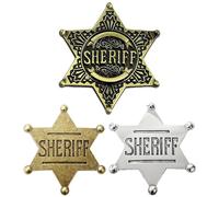 3PCS Sheriff Badge, Metal Exquisite Pin Badges, including Ancient Blue Five-Pointed Star Buckle, Ancient Blue and Ancient Silver Models, Hexagonal Star Design, Western Style Badges