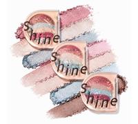 3PCS Shimmer Eyeshadow Palette Set, Pearl Finish Eye Shadow & Highlighter | Pink Beige Blue Brown Glitter Makeup, Waterproof Long Lasting Blendable Compact Eye Makeup for Women